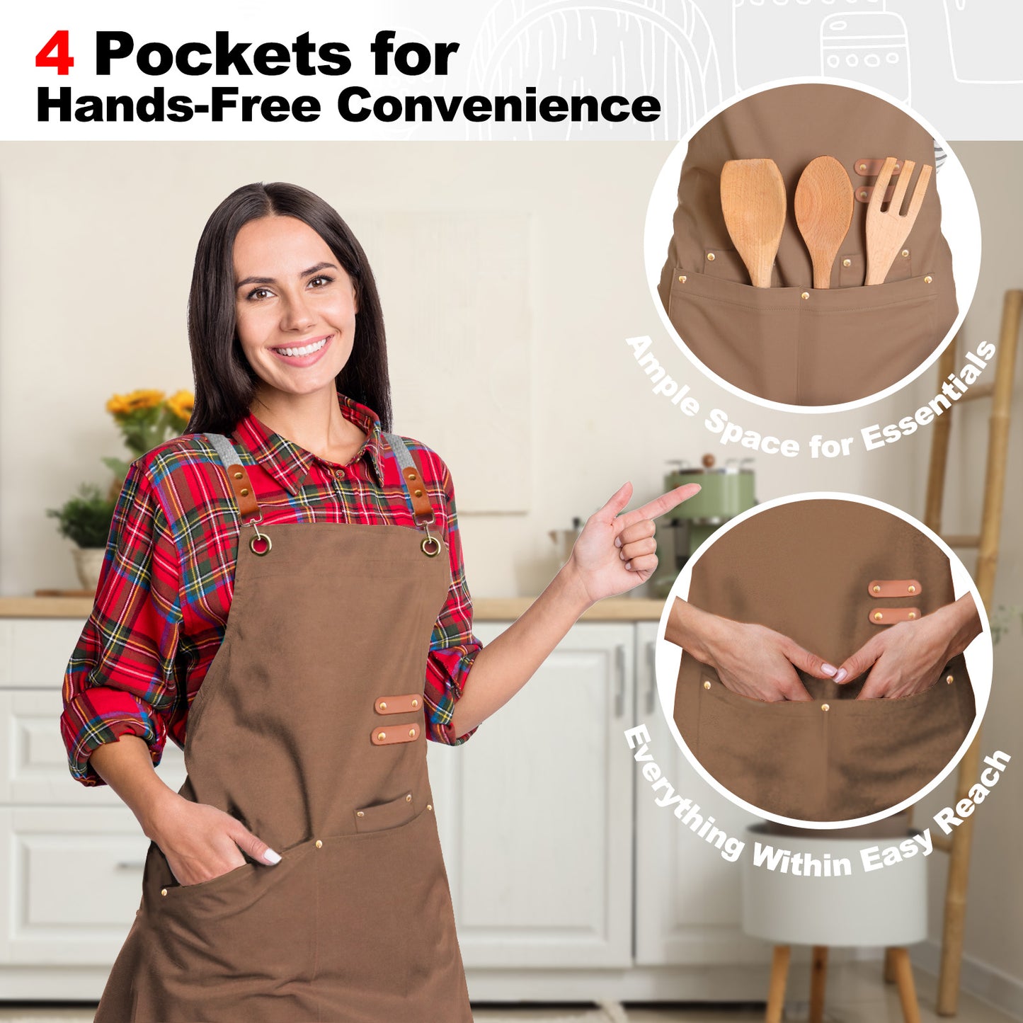BeLuyi chef apron bib tool apron for man woman cross back straps with 4 pockets for kitchen cooking gardening baking working