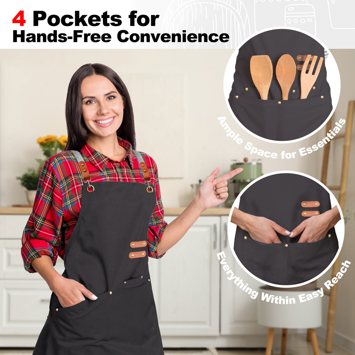 BeLuyi chef apron bib tool apron for man woman cross back straps with 4 pockets for kitchen cooking gardening baking working