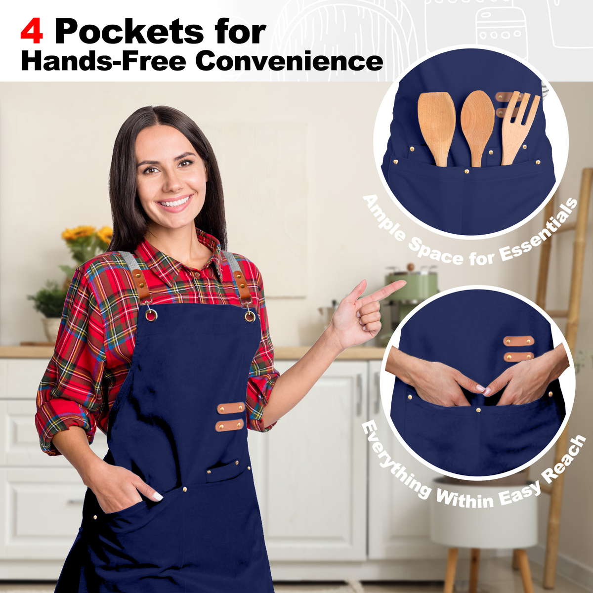 BeLuyi chef apron bib tool apron for man woman cross back straps with 4 pockets for kitchen cooking gardening baking working