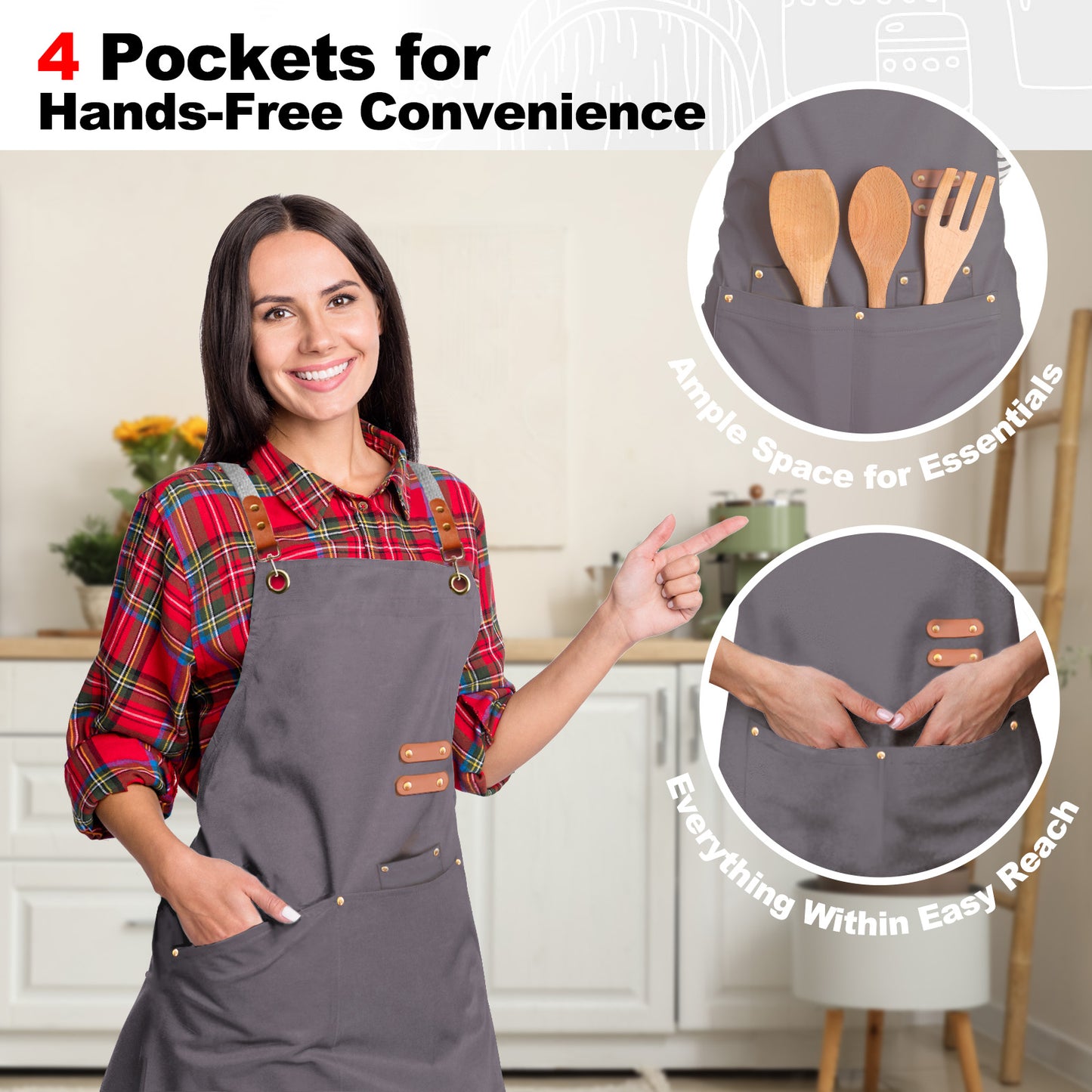 BeLuyi chef apron bib tool apron for man woman cross back straps with 4 pockets for kitchen cooking gardening baking working