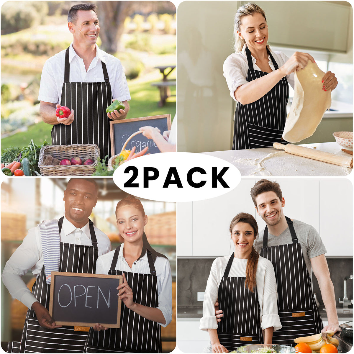 BeLuyi 2 Pack Adjustable Bib Apron with 2 Pockets Chef Cooking Kitchen Restaurant Aprons for Women Men