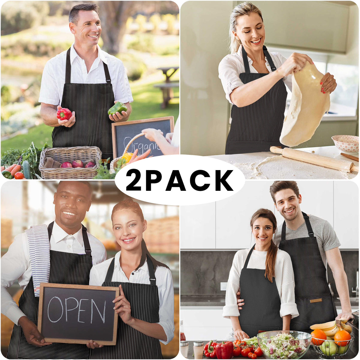 BeLuyi 2 Pack Adjustable Bib Apron with 2 Pockets Chef Cooking Kitchen Restaurant Aprons for Women Men