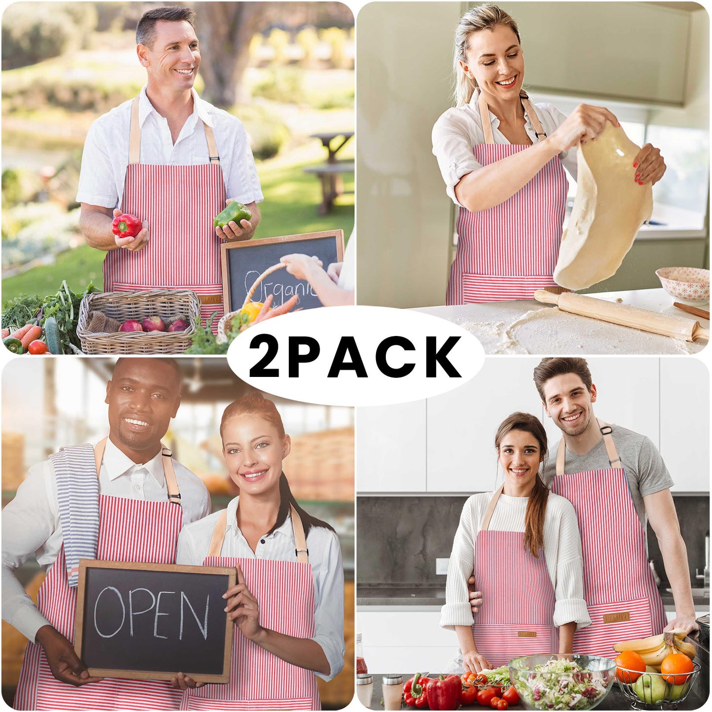 BeLuyi 2 Pack Adjustable Bib Apron with 2 Pockets Chef Cooking Kitchen Restaurant Aprons for Women Men