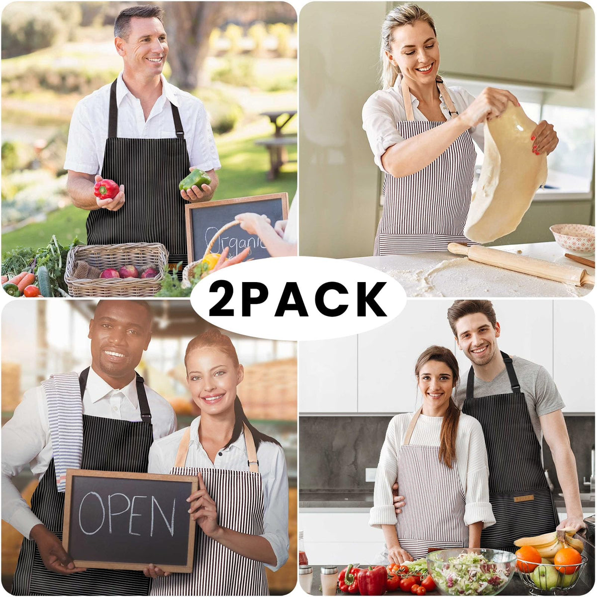 BeLuyi 2 Pack Adjustable Bib Apron with 2 Pockets Chef Cooking Kitchen Restaurant Aprons for Women Men