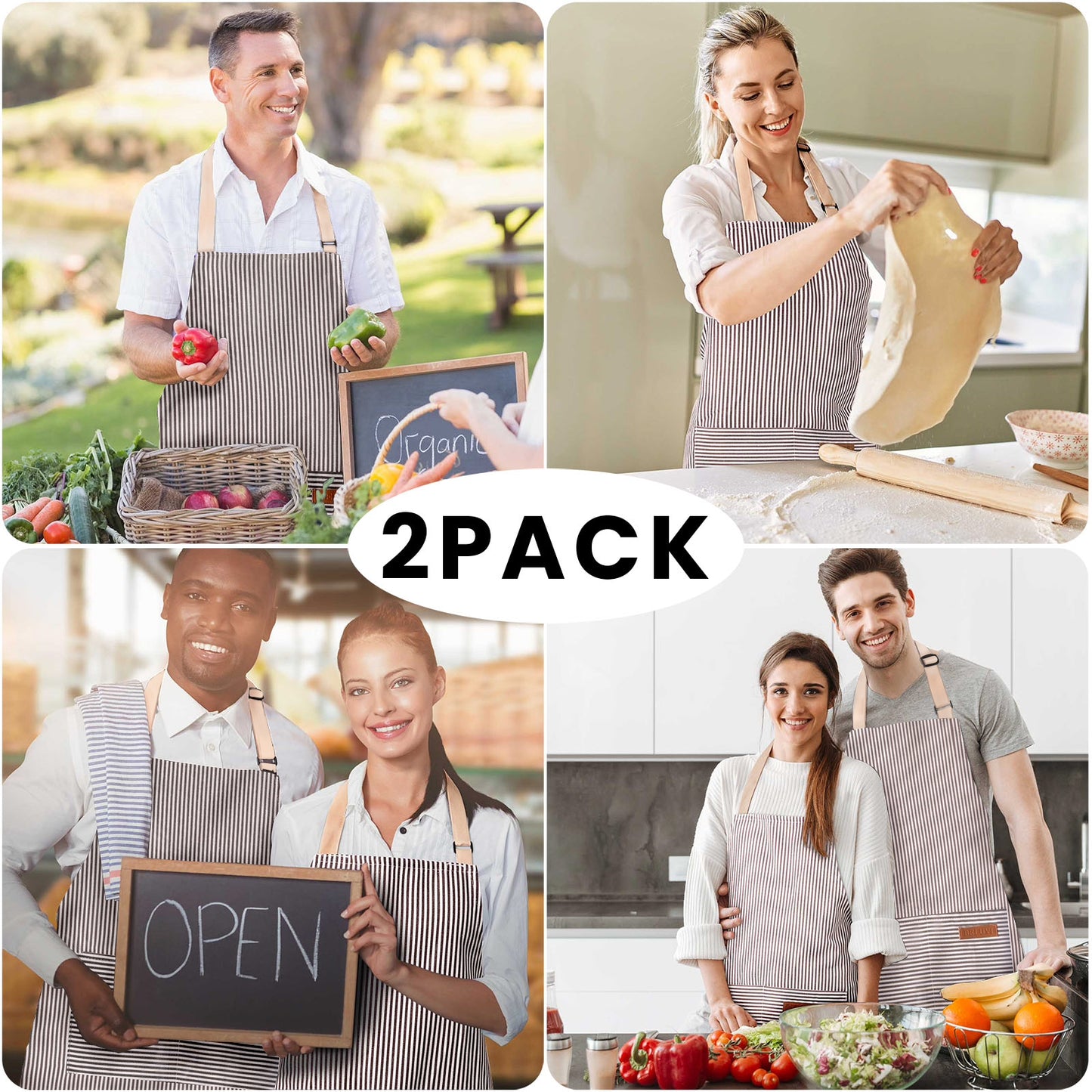 BeLuyi 2 Pack Adjustable Bib Apron with 2 Pockets Chef Cooking Kitchen Restaurant Aprons for Women Men