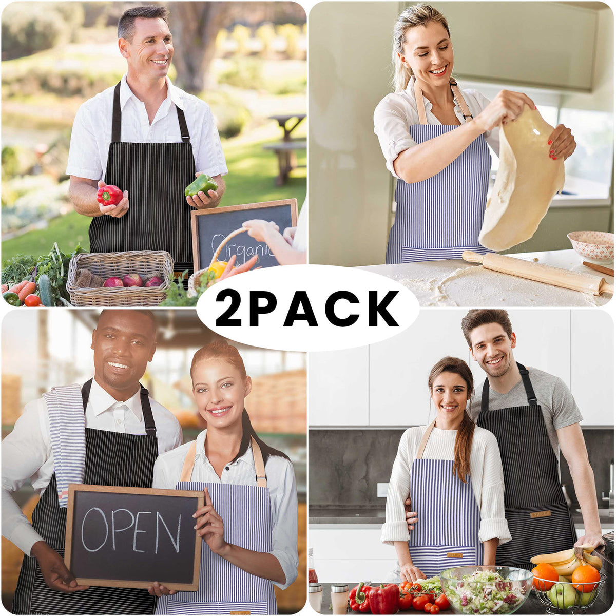 BeLuyi 2 Pack Adjustable Bib Apron with 2 Pockets Chef Cooking Kitchen Restaurant Aprons for Women Men