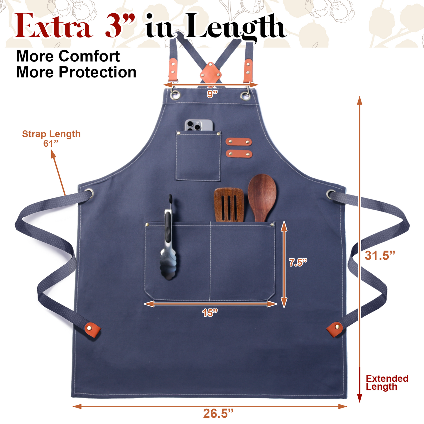Chef Apron for Men Women with Pockets,Cross Back Cotton Canvas Plus Size Apron for Cooking BBQ Baking Gardening