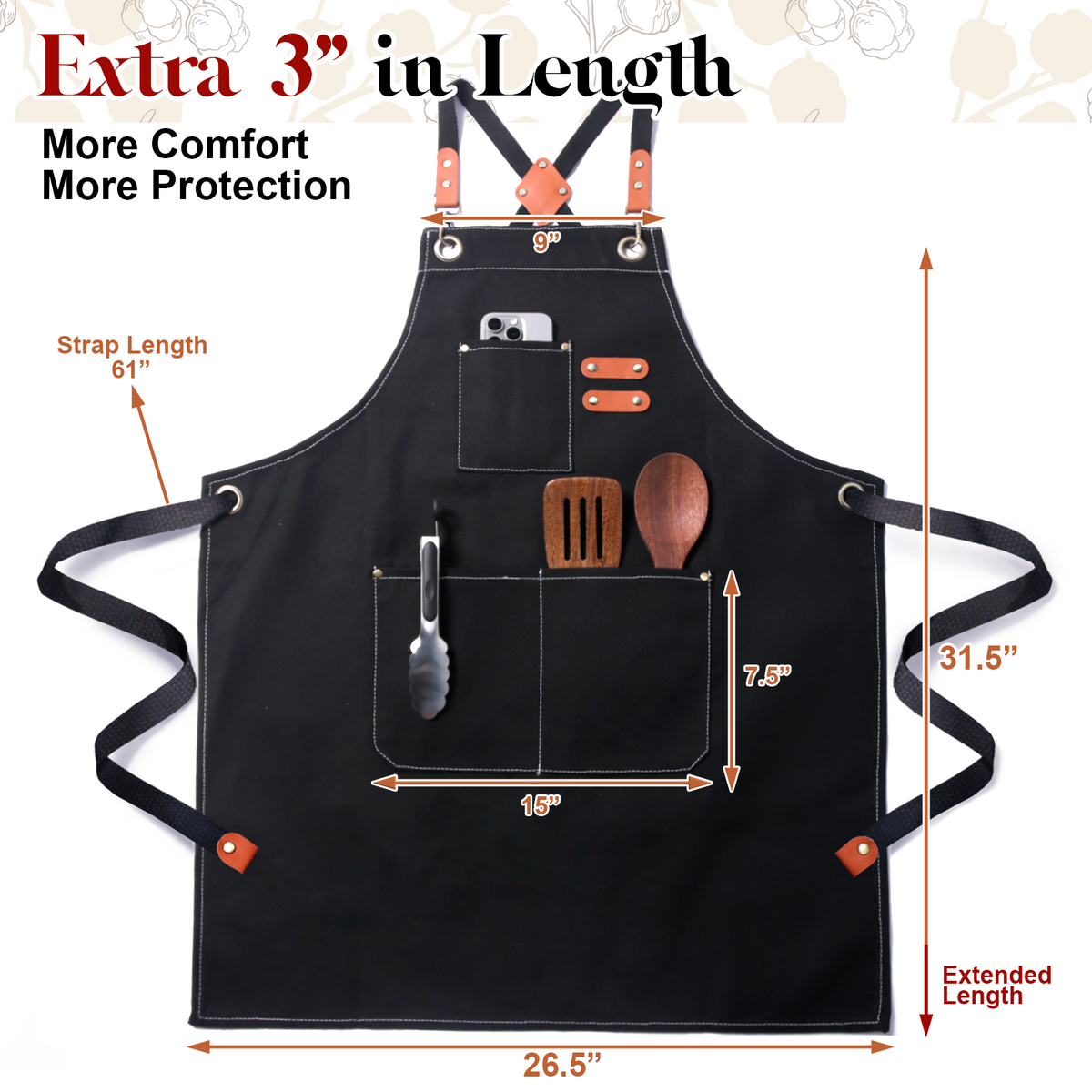 Chef Apron for Men Women with Pockets,Cross Back Cotton Canvas Plus Size Apron for Cooking BBQ Baking Gardening