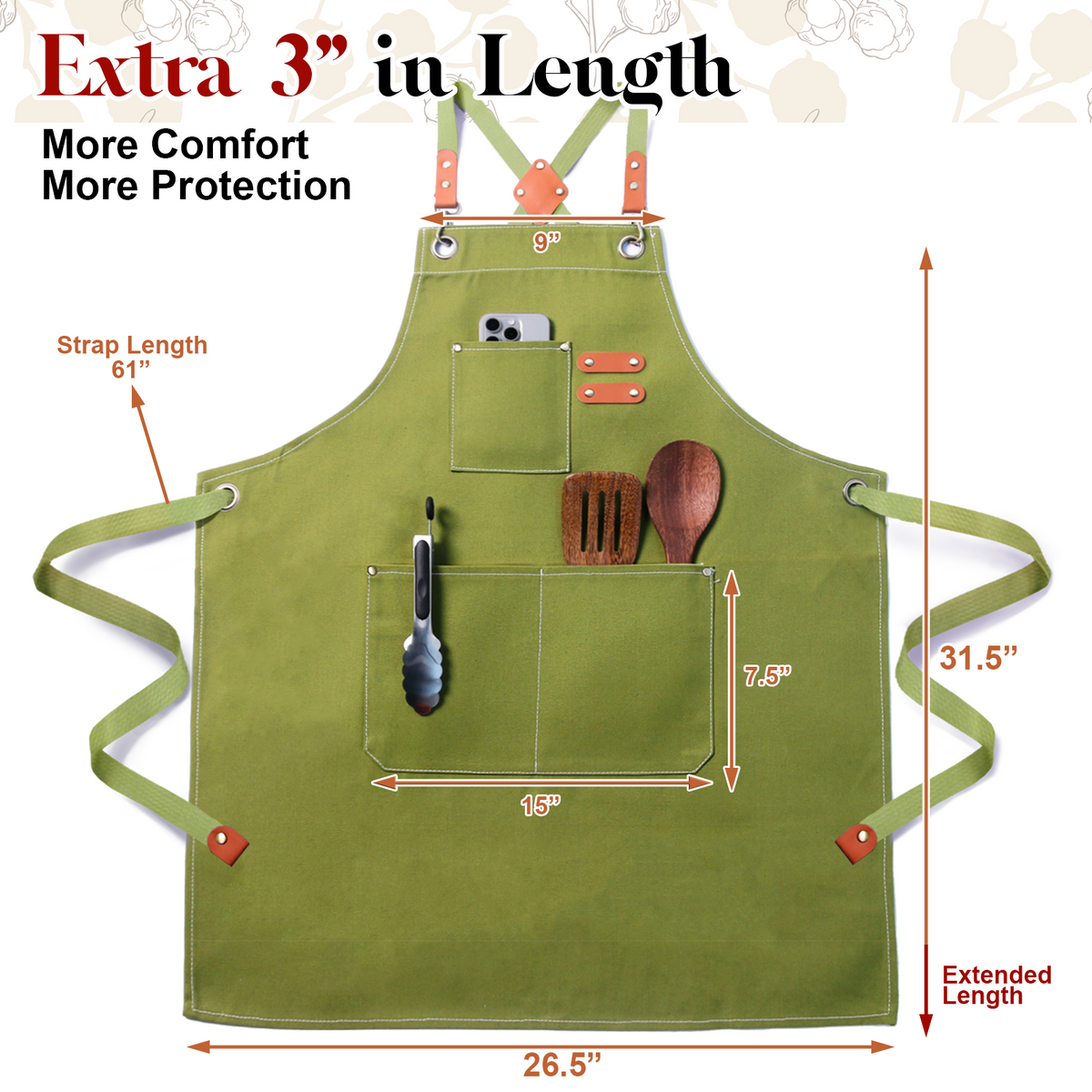 Chef Apron for Men Women with Pockets,Cross Back Cotton Canvas Plus Size Apron for Cooking BBQ Baking Gardening
