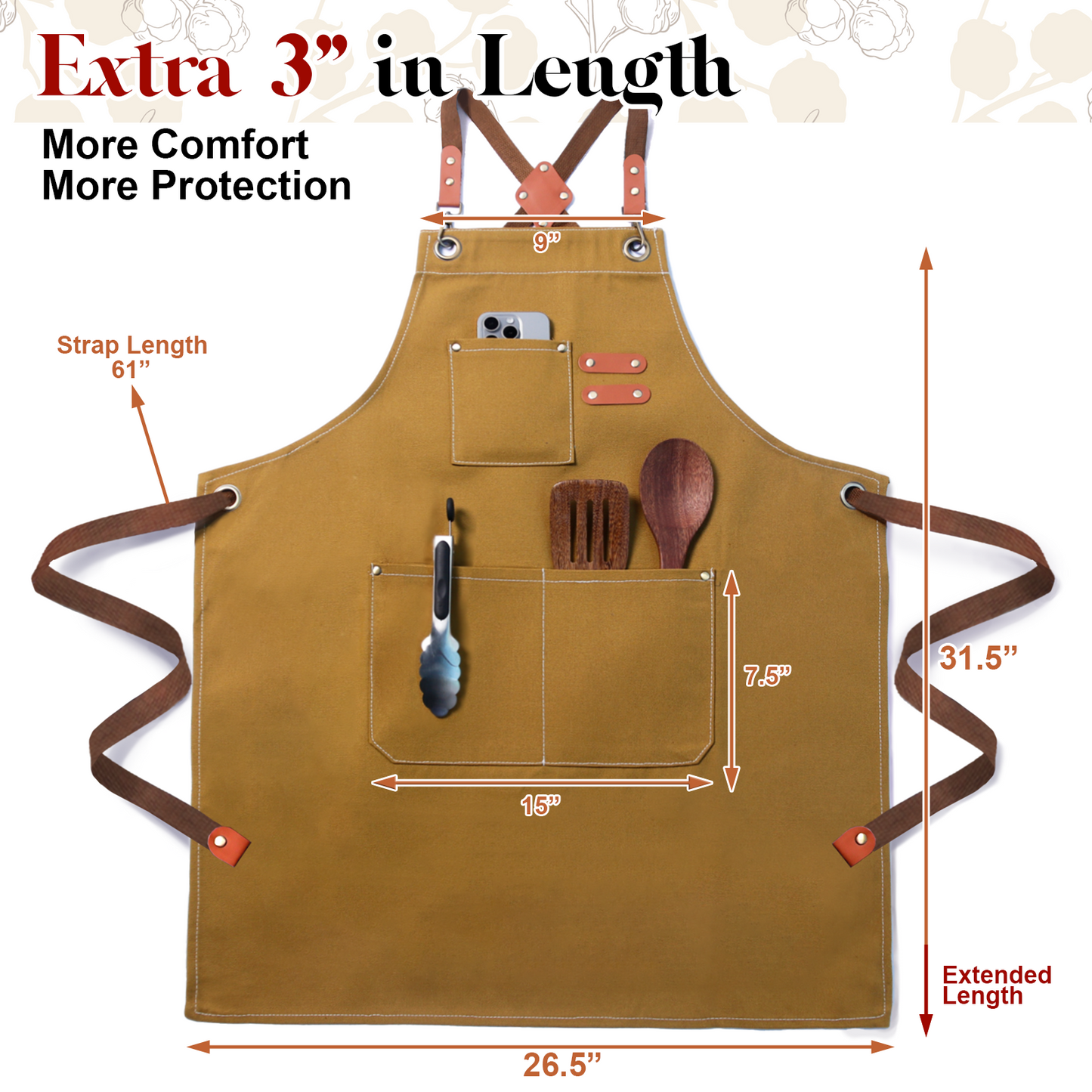Chef Apron for Men Women with Pockets,Cross Back Cotton Canvas Plus Size Apron for Cooking BBQ Baking Gardening