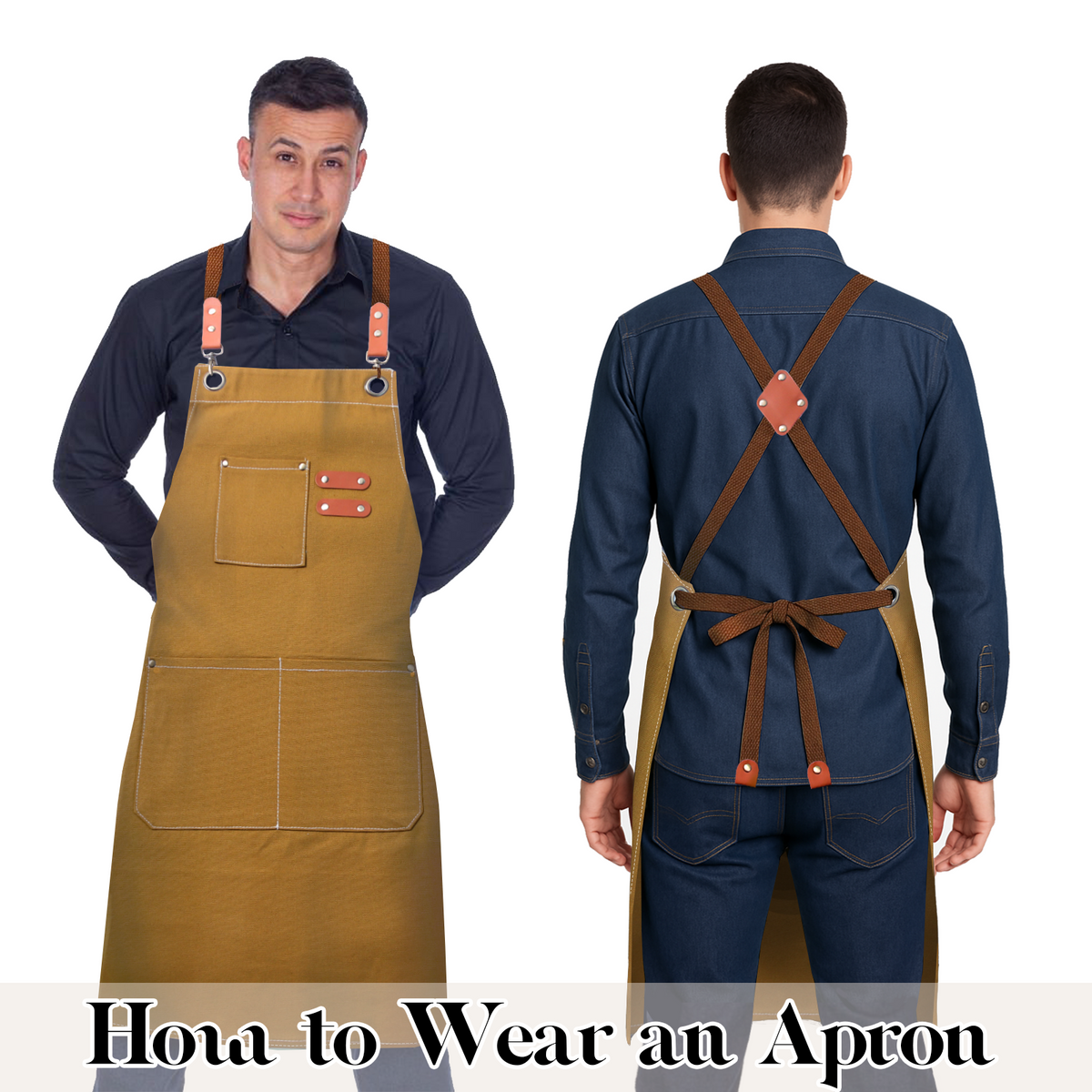 Chef Apron for Men Women with Pockets,Cross Back Cotton Canvas Plus Size Apron for Cooking BBQ Baking Gardening