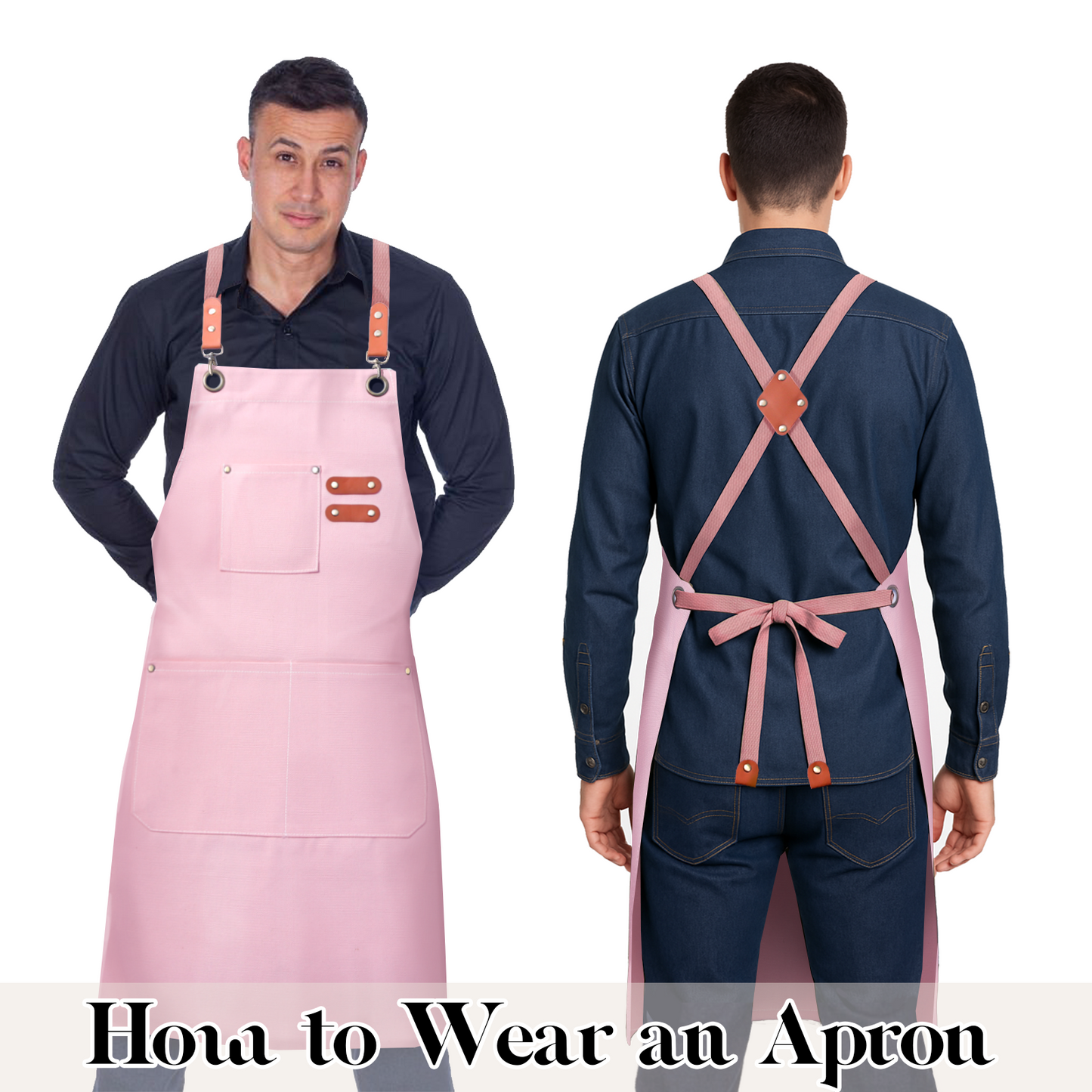 Chef Apron for Men Women with Pockets,Cross Back Cotton Canvas Plus Size Apron for Cooking BBQ Baking Gardening