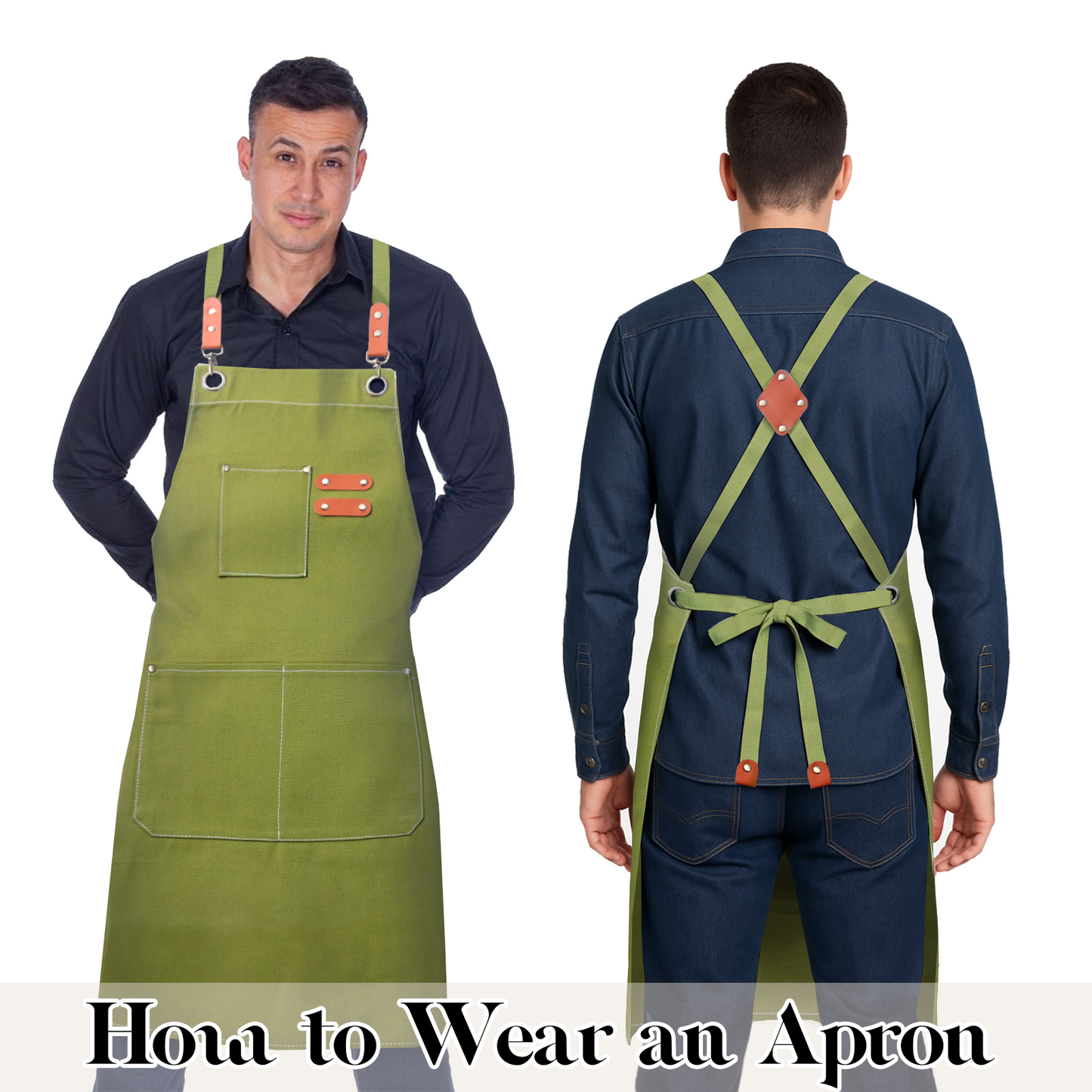 Chef Apron for Men Women with Pockets,Cross Back Cotton Canvas Plus Size Apron for Cooking BBQ Baking Gardening