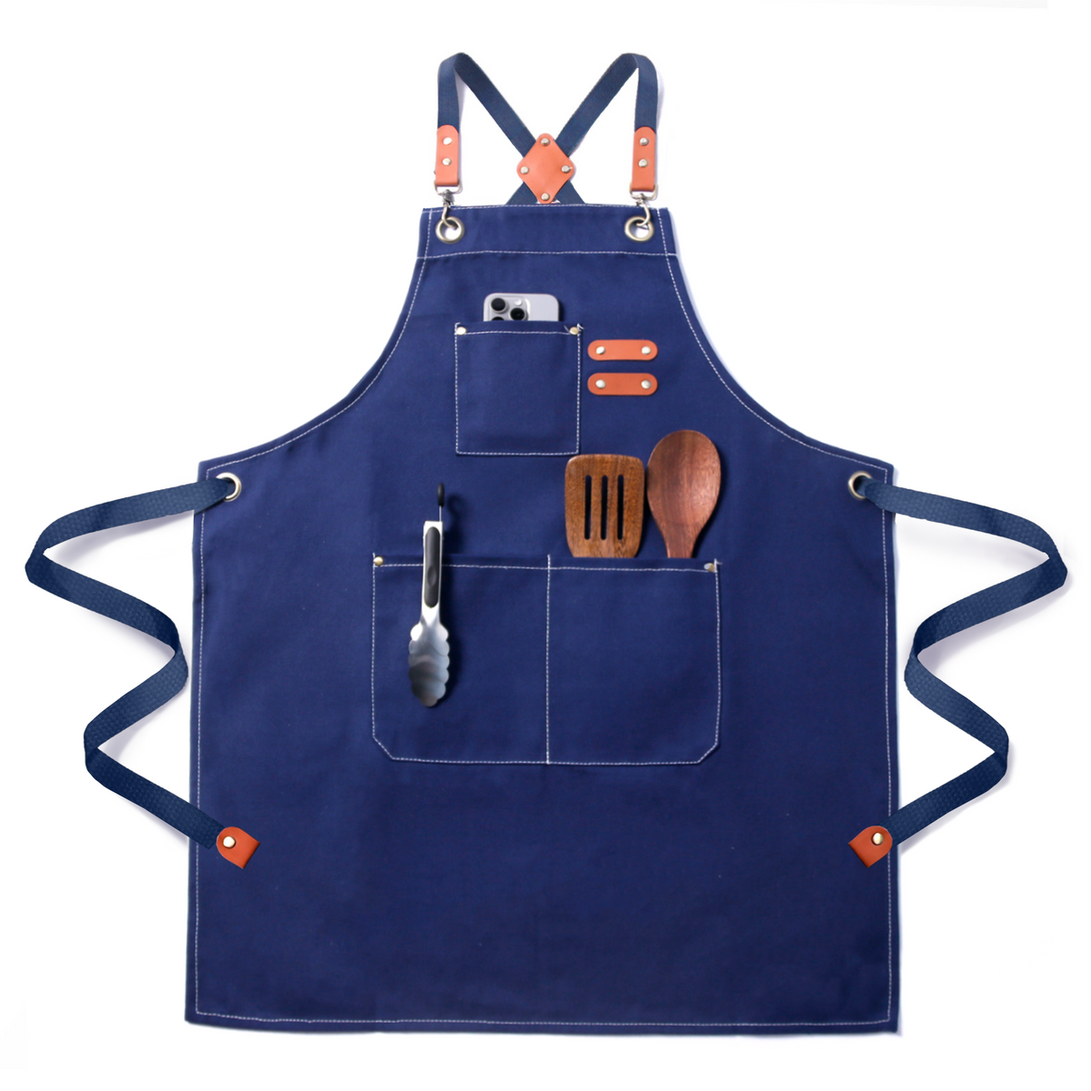 Chef Apron for Men Women with Pockets,Cross Back Cotton Canvas Plus Size Apron for Cooking BBQ Baking Gardening