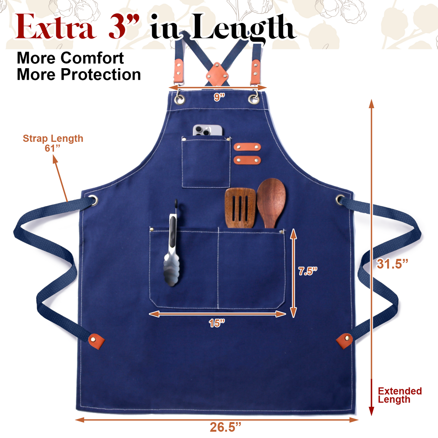 Chef Apron for Men Women with Pockets,Cross Back Cotton Canvas Plus Size Apron for Cooking BBQ Baking Gardening