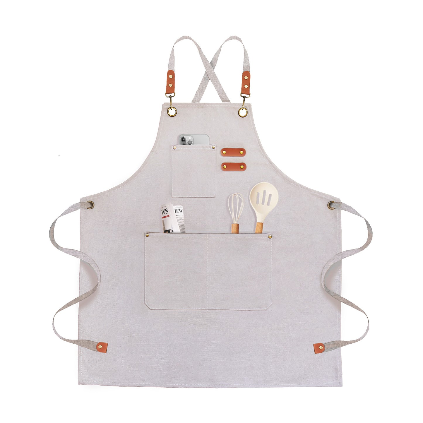 OUNLEN Chef Apron for Men Women Canvas Aprons with 3 Pockets Cross Back Resistant Work Apron for Cooking Grilling Baking BBQ Barber Kitchen
