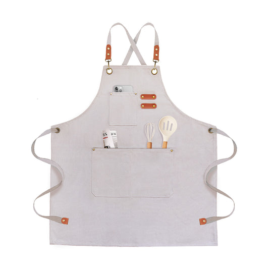 OUNLEN Chef Apron for Men Women Canvas Aprons with 3 Pockets Cross Back Resistant Work Apron for Cooking Grilling Baking BBQ Barber Kitchen