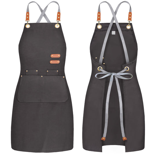 BeLuyi chef apron bib tool apron for man woman cross back straps with 4 pockets for kitchen cooking gardening baking working